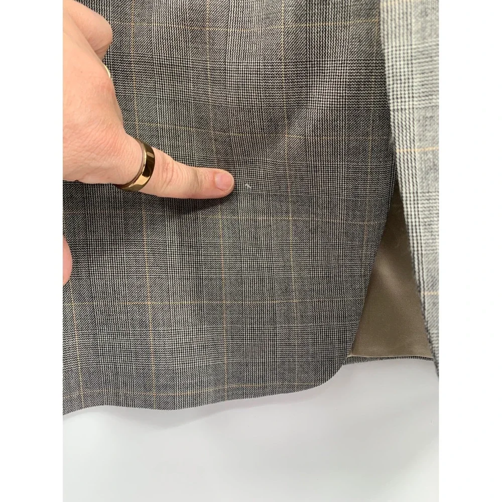Vintage Burberrys Blazer Mens 44L Gray Plaid Super 100s Wool Made USA